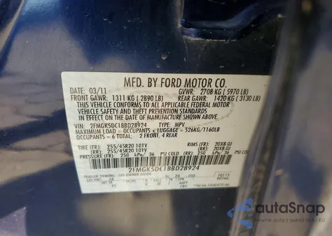 2011 Ford Flex Limited z USA, uszkodzony, nr VIN 2FMGK5DC1BBD28924